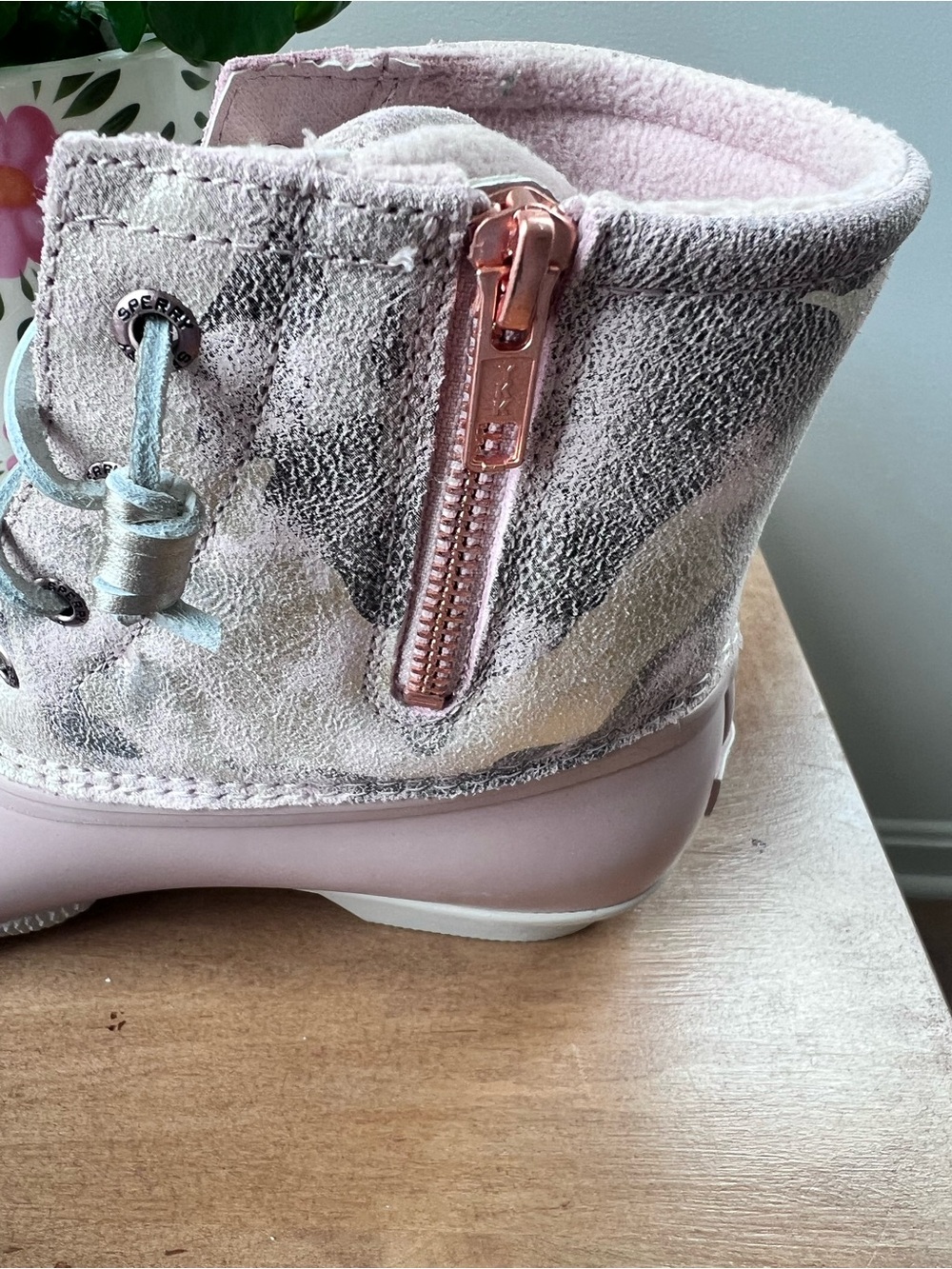 Sperry Women's Saltwater Metallic Camo Pink Waterproof Duck Boots Size 9 - Picture 9 of 10